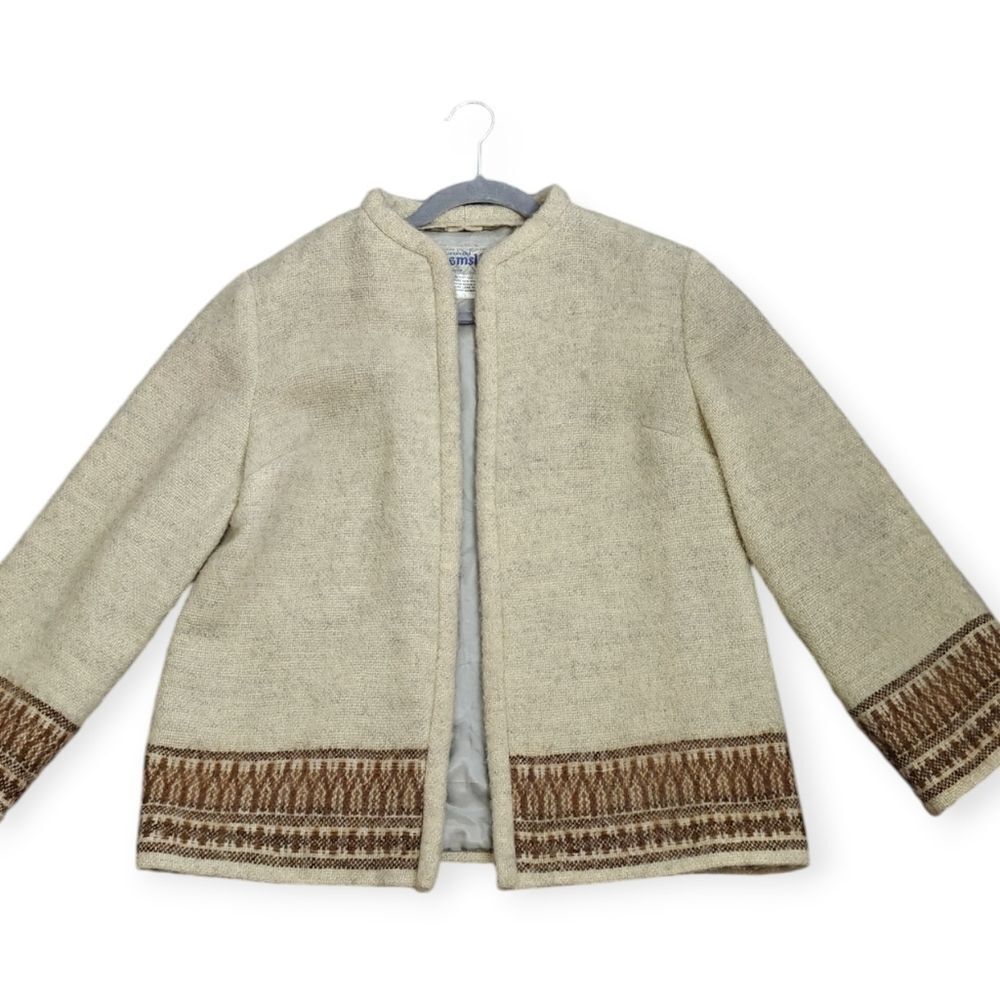 Nordic Sweden Wool Elegant Cream and Brown Women's Blazer Size M 40